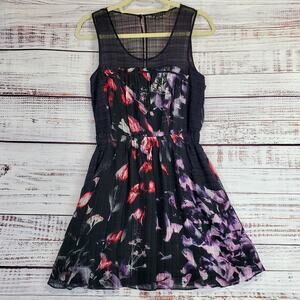 Theory Diamia Exploding Flower Silk Dress Sz XS Fairy Whimsy Goth Organza Sheer